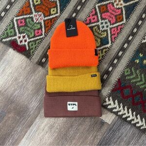 Knit Beanie Caps Set of 2 NWT Orange & Brown (Yellow SOLD) Rib